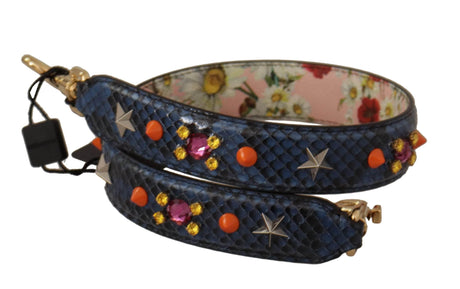 Dolce & Gabbana Blue Exotic Leather Crystals Reversible Shoulder Strap - Hilstor