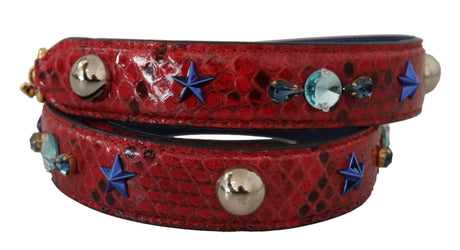 Dolce & Gabbana Red Exotic Leather Crystals Shoulder Strap - Hilstor