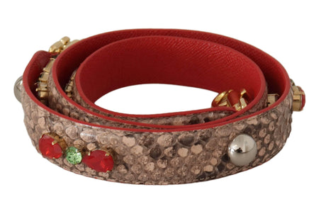 Dolce & Gabbana Brown Python Leather Crystals Shoulder Strap - Hilstor