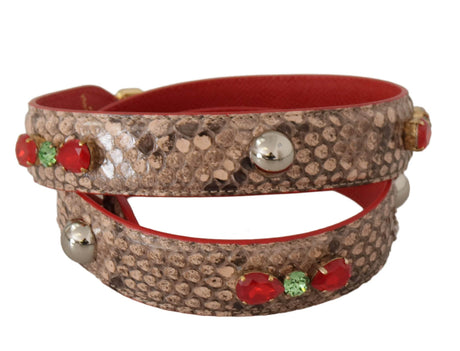 Dolce & Gabbana Brown Python Leather Crystals Shoulder Strap - Hilstor