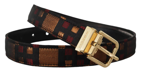 Dolce & Gabbana Multicolor Leather Jacquard Gold Metal Buckle Belt - Hilstor