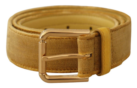 Dolce & Gabbana Yellow Velvet Gold Metal Logo Engraved Buckle Belt - Hilstor