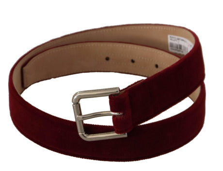 Dolce & Gabbana Red Velvet Silver Logo Engraved Metal Buckle Belt - Hilstor