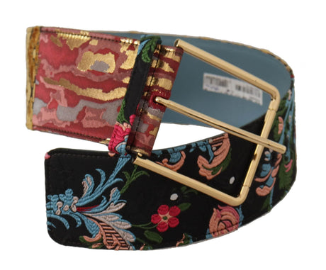 Dolce & Gabbana Multicolor Embroidered Leather Gold Metal Buckle Belt - Hilstor
