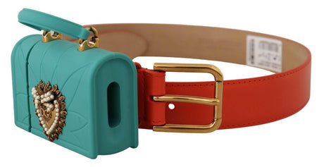 Dolce & Gabbana Orange Leather Devotion Heart Micro Bag Headphones Belt - Hilstor