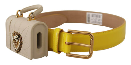 Dolce & Gabbana Yellow Leather Devotion Heart Micro Bag Headphones Belt - Hilstor