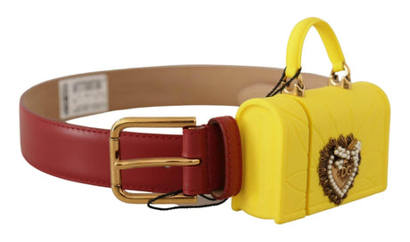 Dolce & Gabbana Red Leather Yellow DEVOTION Heart Bag Buckle Belt - Hilstor
