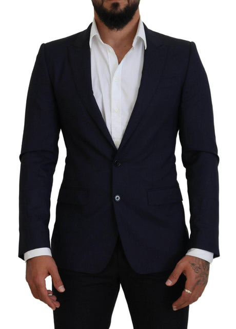 Dolce & Gabbana Blue Wool Slim Fit Formal Coat Blazer - Hilstor