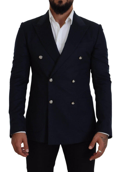 Dolce & Gabbana Blue Double Breasted Formal Coat Blazer - Hilstor