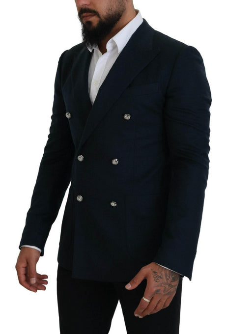 Dolce & Gabbana Blue Double Breasted Formal Coat Blazer - Hilstor