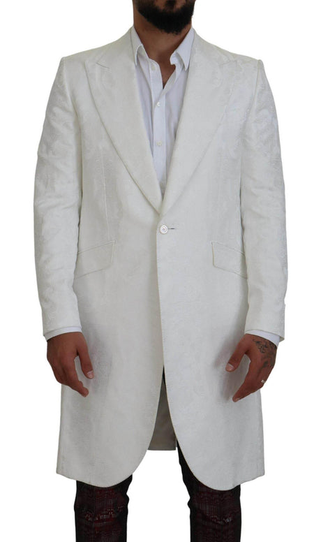 Dolce & Gabbana White Floral Brocade Trench Coat Jacket - Hilstor