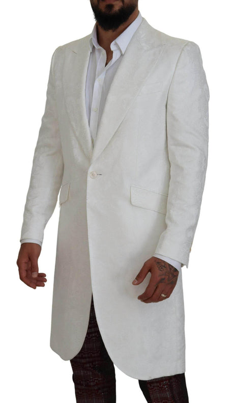 Dolce & Gabbana White Floral Brocade Trench Coat Jacket - Hilstor