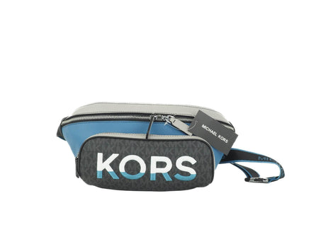 Michael Kors Cooper Large Blue Multi Leather Embroidered Logo Utility Belt Bag - Hilstor