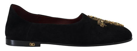 Dolce & Gabbana Black Suede Gold Cross Slip On Loafers Shoes - Hilstor