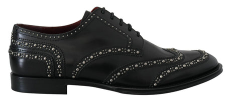 Dolce & Gabbana Black Leather Derby Dress Studded Shoes - Hilstor
