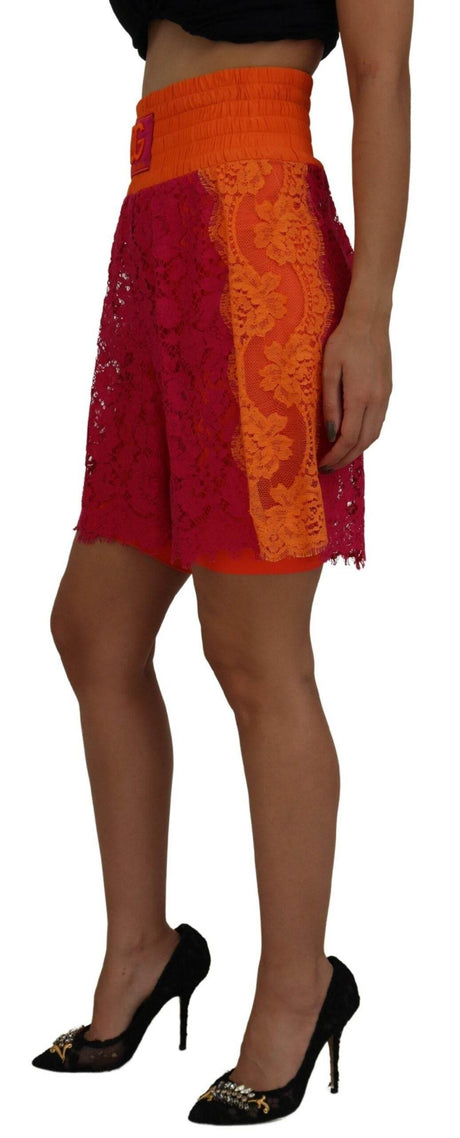Dolce & Gabbana Pink Orange Lace Cotton High Waist Shorts - Hilstor