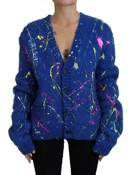 Dolce & Gabbana Blue Color Splash Mohair Cardigan Sweater - Hilstor