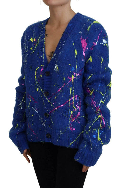 Dolce & Gabbana Blue Color Splash Mohair Cardigan Sweater - Hilstor