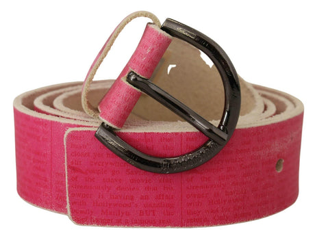 John Galliano Pink Leather Letter Logo Round Buckle Waist Belt - Hilstor