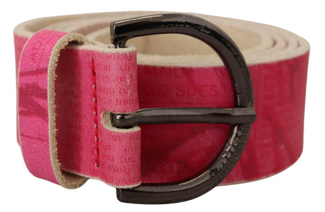 John Galliano Pink Leather Letter Logo Round Buckle Waist Belt - Hilstor