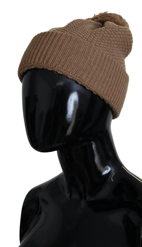 Dolce & Gabbana Brown Solid Knitted Fur Ball Winter Beanie Hat - Hilstor
