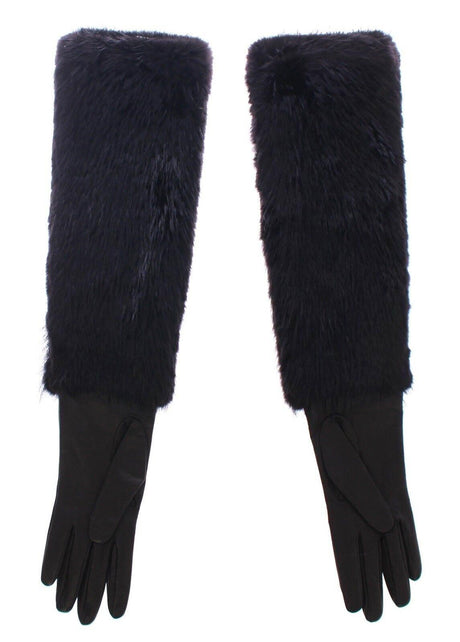 Dolce & Gabbana Black Beaver Fur Lambskin Leather Elbow Gloves - Hilstor