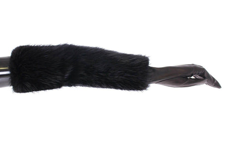 Dolce & Gabbana Black Beaver Fur Lambskin Leather Elbow Gloves - Hilstor