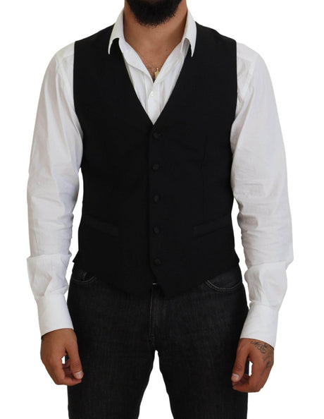 Dolce & Gabbana Black Virgin Wool Waistcoat Formal Vest - Hilstor