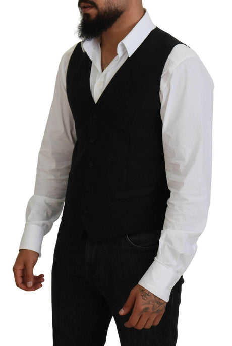 Dolce & Gabbana Black Virgin Wool Waistcoat Formal Vest - Hilstor