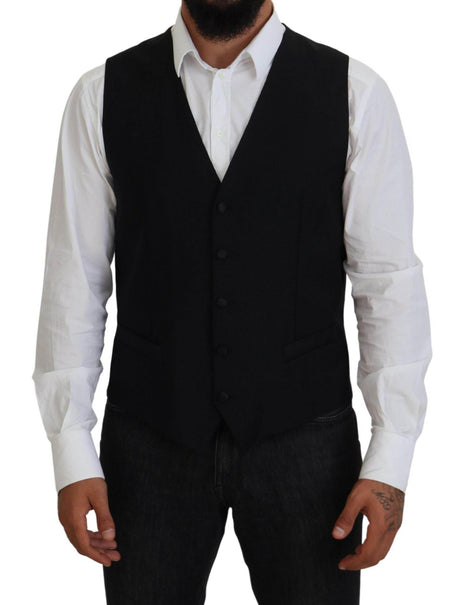 Dolce & Gabbana Black Virgin Wool Waistcoat Formal Vest - Hilstor