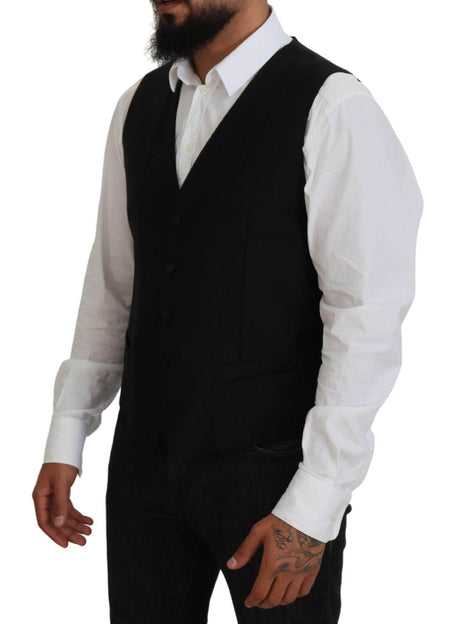 Dolce & Gabbana Black Virgin Wool Waistcoat Formal Vest - Hilstor