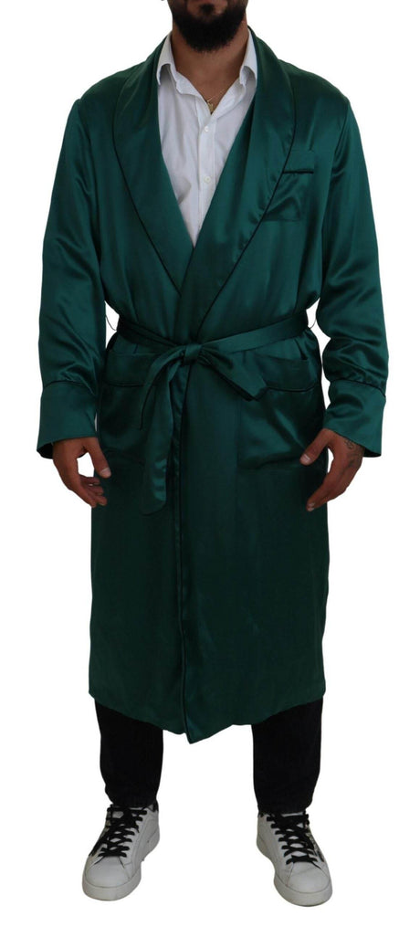 Dolce & Gabbana Green Silk Waist Belt Robe Sleepwear - Hilstor