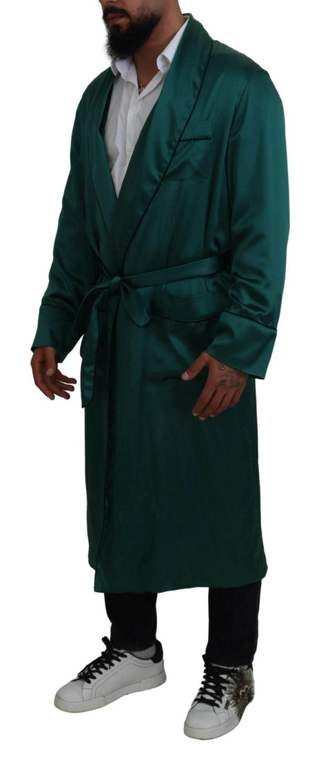 Dolce & Gabbana Green Silk Waist Belt Robe Sleepwear - Hilstor