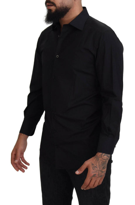 Dolce & Gabbana Black GOLD Cotton Collared Long Sleeve Shirt - Hilstor