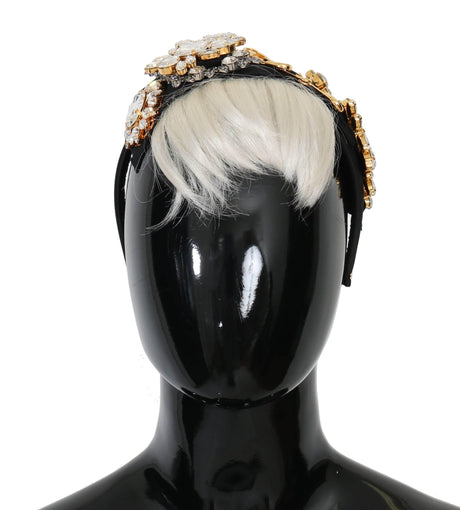 Dolce & Gabbana Black Crystal White Hair Parrucchiera Headband Diadem - Hilstor