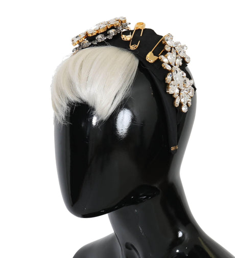 Dolce & Gabbana Black Crystal White Hair Parrucchiera Headband Diadem - Hilstor