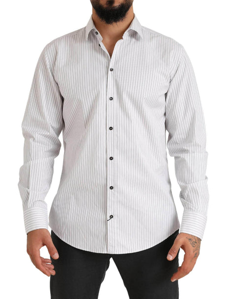 Dolce & Gabbana White MARTINI Cotton Stripe Dress Formal Shirt - Hilstor