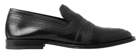 Dolce & Gabbana Black Leather Slipper Loafers Stitched Shoes - Hilstor
