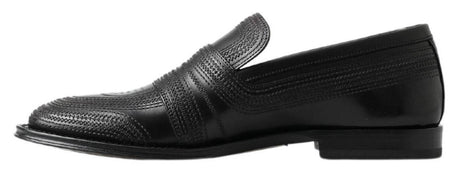 Dolce & Gabbana Black Leather Slipper Loafers Stitched Shoes - Hilstor