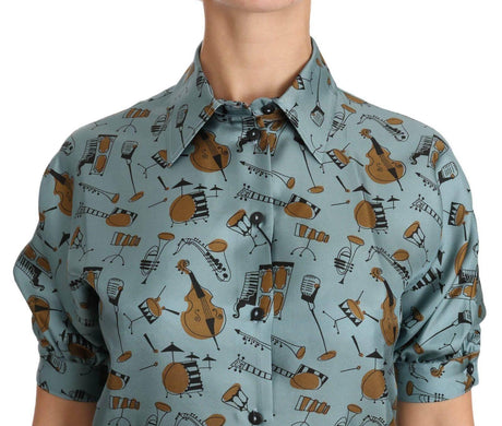 Dolce & Gabbana Multicolor Musical Instruments Silk Short sleeve Shirt - Hilstor