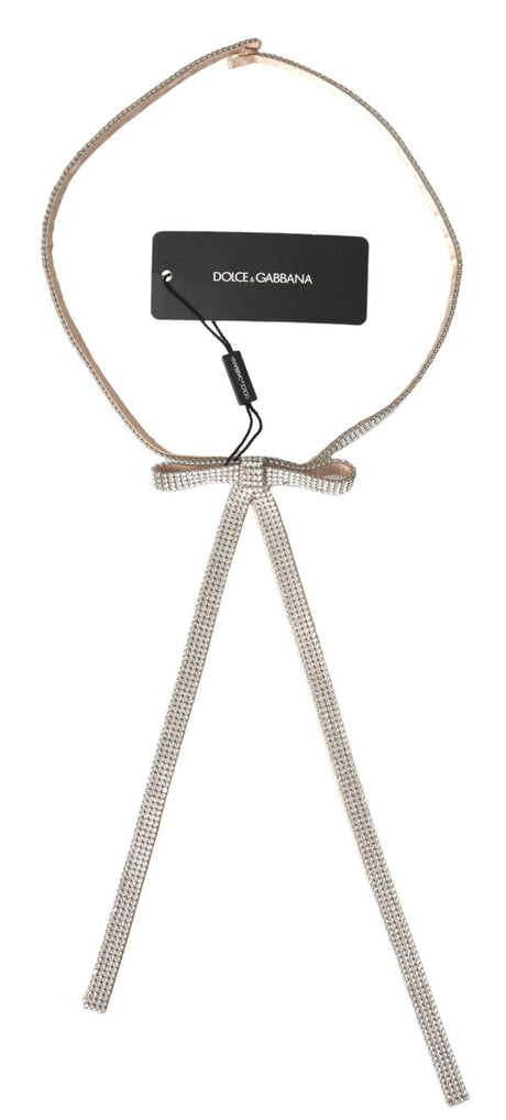 Dolce & Gabbana Beige Silk Clear Crystal Bow Waist Belt - Hilstor