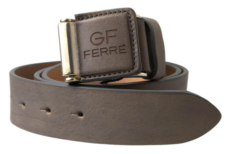 GF Ferre Brown Leather Fashion Logo Buckle Waist Belt - Hilstor