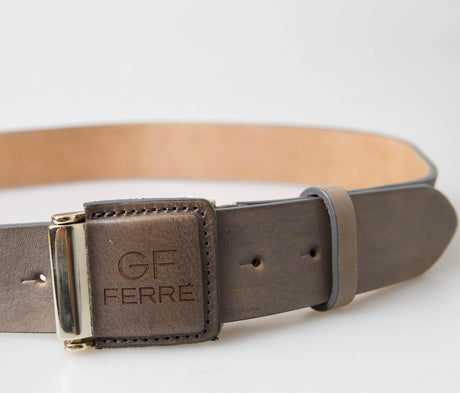 GF Ferre Brown Leather Fashion Logo Buckle Waist Belt - Hilstor