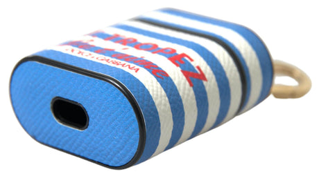 Dolce & Gabbana Blue Stripe Dauphine Leather Logo Print Airpod Case - Hilstor
