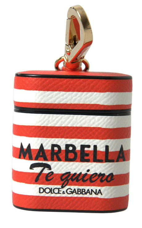 Dolce & Gabbana Orange Stripe Dauphine Leather Logo Strap Airpod Case - Hilstor