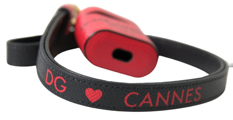 Dolce & Gabbana Red Black Calf Leather Logo Print Strap Airpods Case - Hilstor