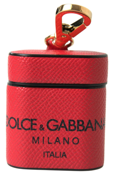 Dolce & Gabbana Red Black Calf Leather Logo Print Strap Airpods Case - Hilstor