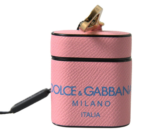 Dolce & Gabbana Pink Blue Calf Leather Logo Print Strap Airpods Case - Hilstor
