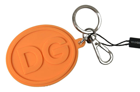 Dolce & Gabbana Orange Rubber DG Logo Gold Brass Metal Keychain - Hilstor