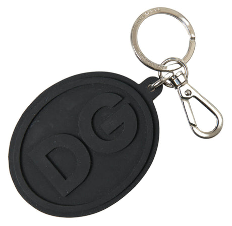 Dolce & Gabbana Black Rubber DG Logo Silver Brass Metal Keychain - Hilstor